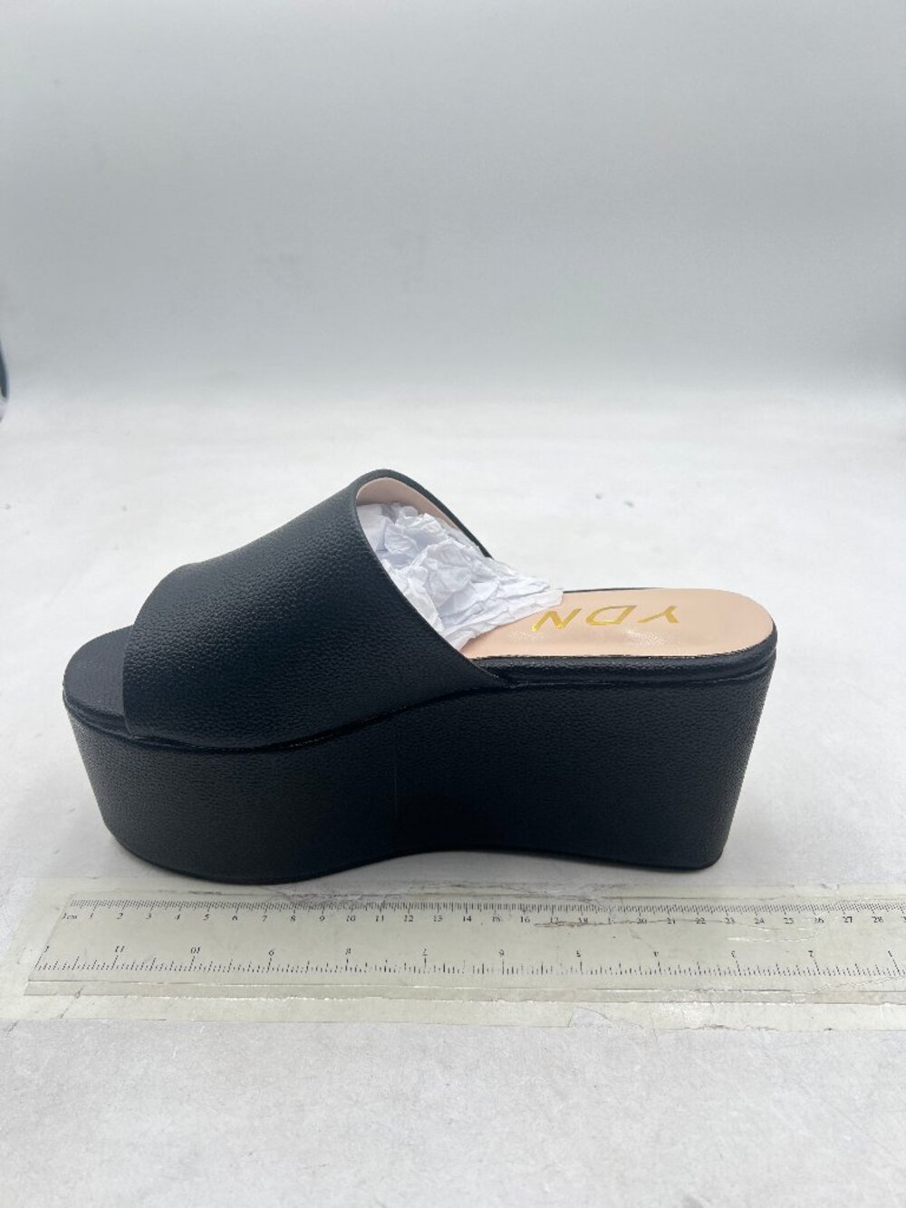 YDN Black High Heels Platform Mules Peep Toe Clogs Slip on Wedge Sandals